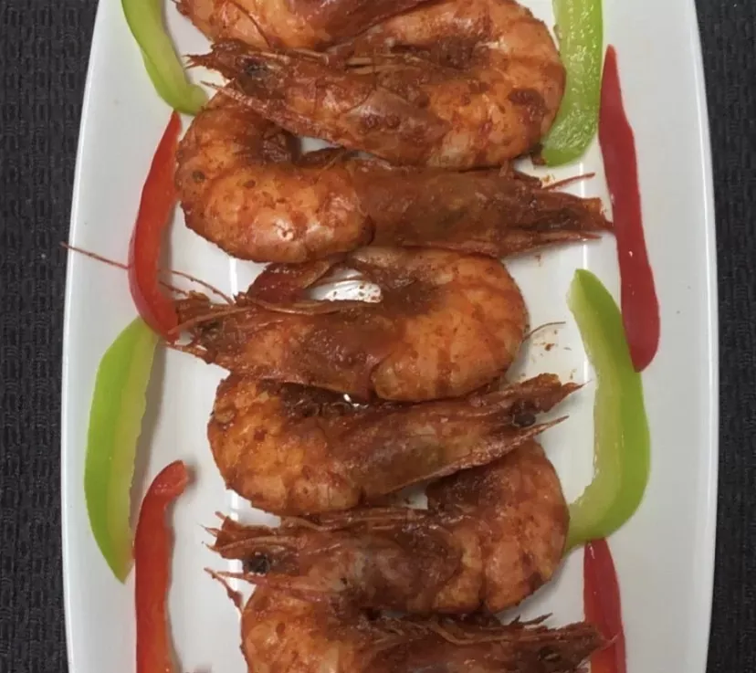 Grilled king prawns with peppers and lime Jemz Caribbean Café Bedford