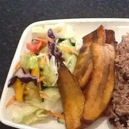 Fresh mixed salad with fried plantain Jemz Caribbean Café Bedford